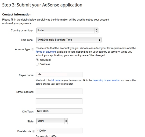 Adsense contact information
