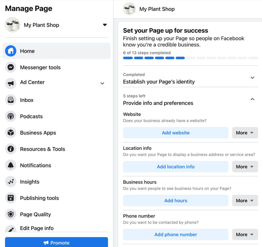 how to facebook business page details step 6